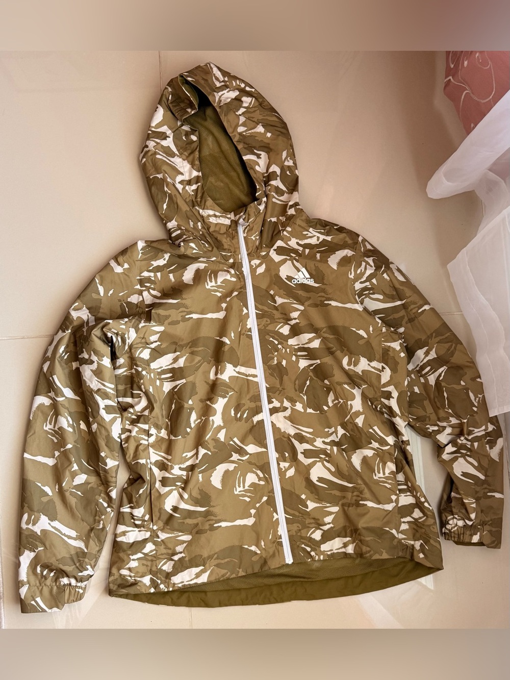Adidas Camo Print Hooded Windbreaker Jacket - Size XL